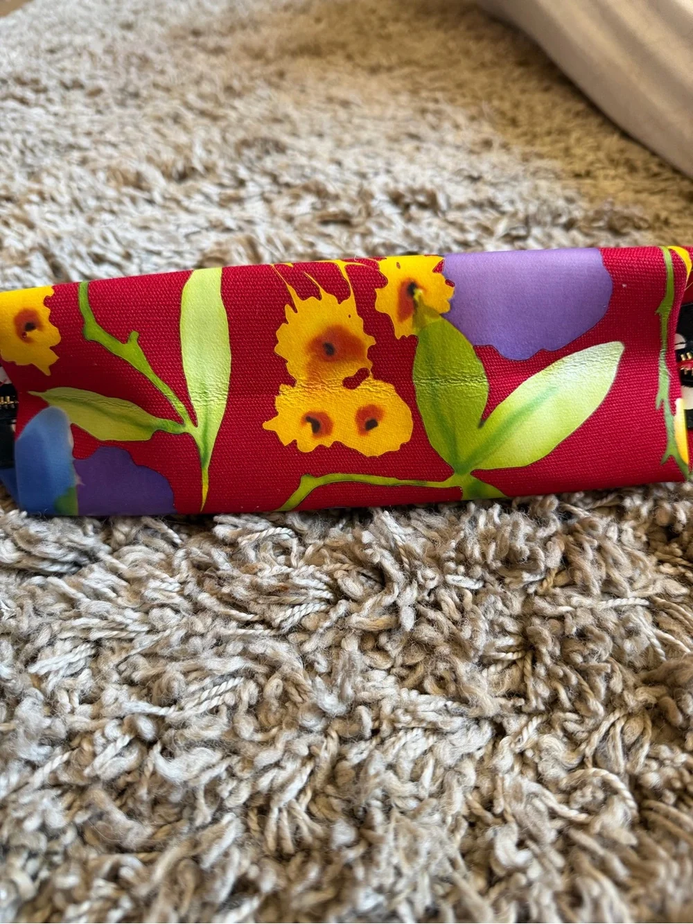 Carolina Herrera Red Floral Cosmetic Pouch with Purple Blooms